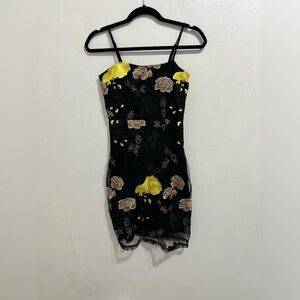 Lulus - Rue Black Floral Embroidered Sequin Bodycon Mini Dress